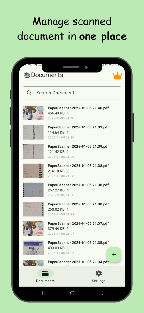 PaperScanner Documents page