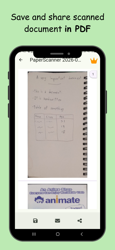 PaperScanner share scanned document